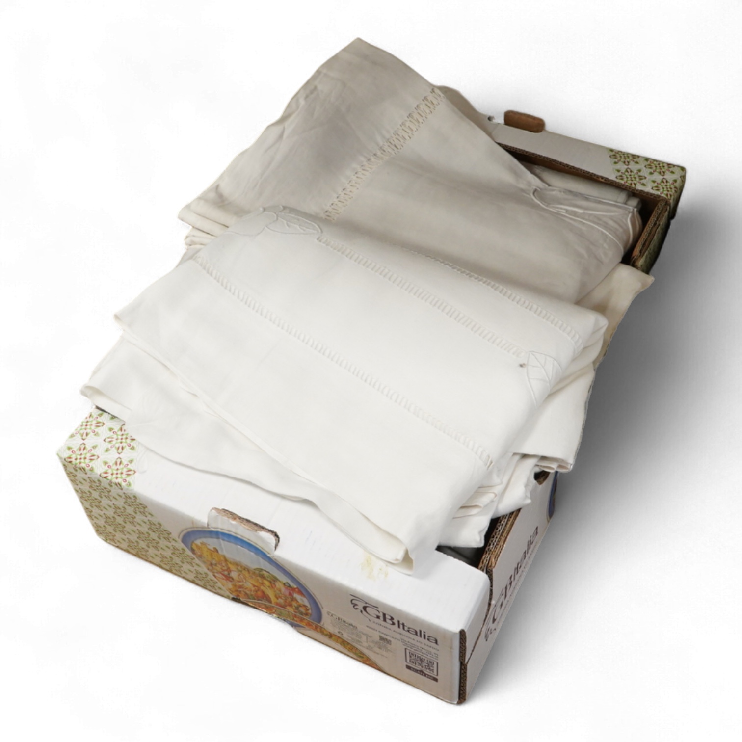 Six French provincial coarse linen monogrammed top sheets